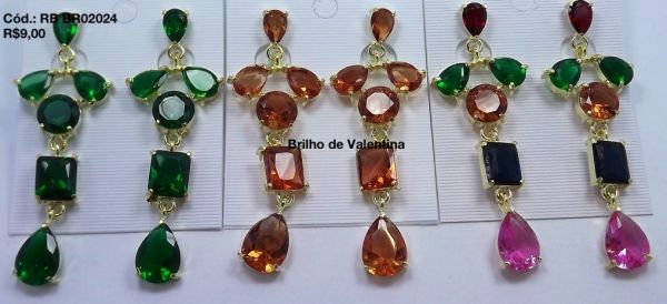Brinco de Zirconia Longo - M14 Cores Sortidas Ref BR02024