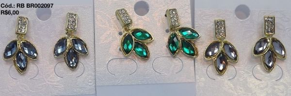 Brinco Strass 3 Folhas Pedras - (Cores Sortidas)